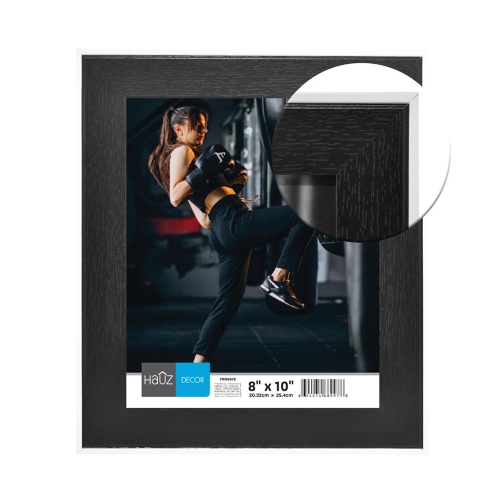 Hauz FRM9978 - 8x10 Cadre de Photo Noir Style Bois Avec Bordure Blanche