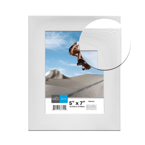 Hauz FRM7555 - 5x7 White Curved Picture Frame Wood Texture