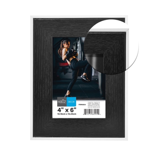 Hauz FRM9954 - 4x6 Cadre de Photo Noir Style Bois Avec Bordure Blanche