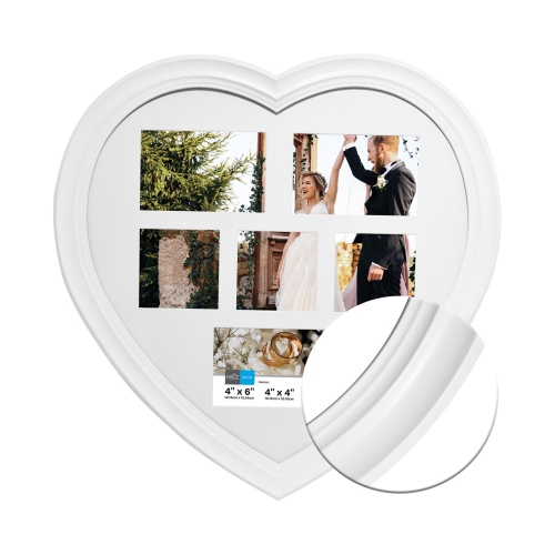 Hauz FRM7227 - 6 Images Cadre de Photos Collage en Forme de Cœur Blanc