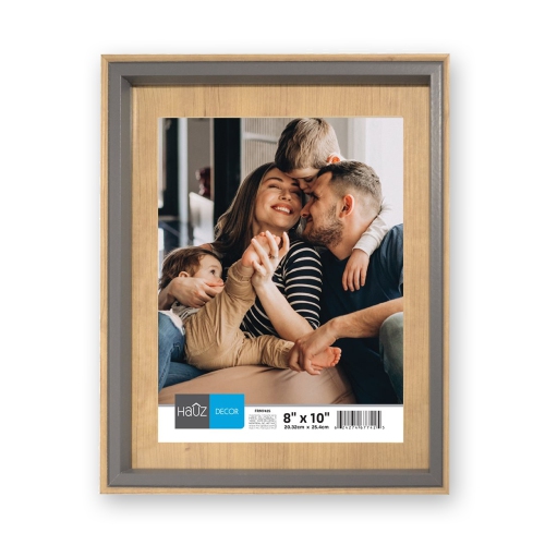 Hauz FRM7425 - 8x10 Cadre de Photo Style Bois Pâle Avec Bordure Grise