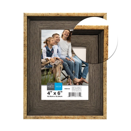 Hauz FRM7319 - 4x6 Cadre de Photo Chêne Foncé et Métal Vieillis