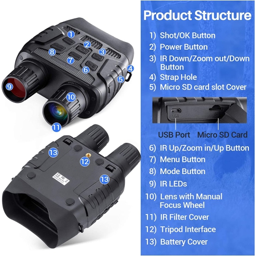 Digital Night Vision Binoculars 984ft Infrared Night Vision Googgles with 32G Memory Card 2.31 inch LCD Screen for Hunting & Surveillance
