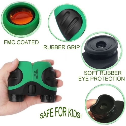 8x21 Compact Shock Proof Kids Binoculars for Kids Gifts - Best Boys and Girls Toys