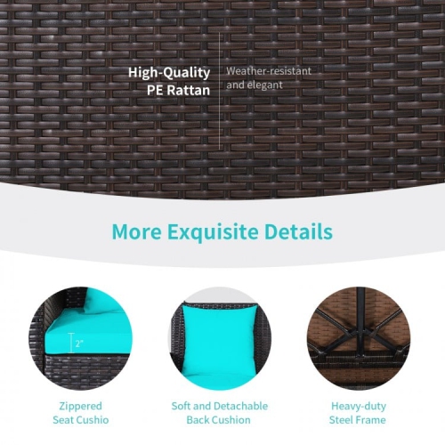 2-Person Wicker Hanging Porch Swing with 2 Back Cushions and 1 Seat Cushion