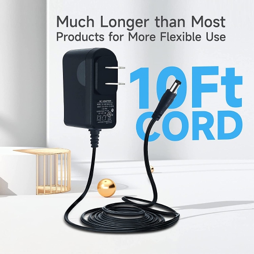 Dolaer 12V 1A/1000mA 10ft Long Power Supply Adapter, 12W Adaptor AC to DC Adapter Cord for LED Strip Lights, Keyboard, BT Speaker, Router,
