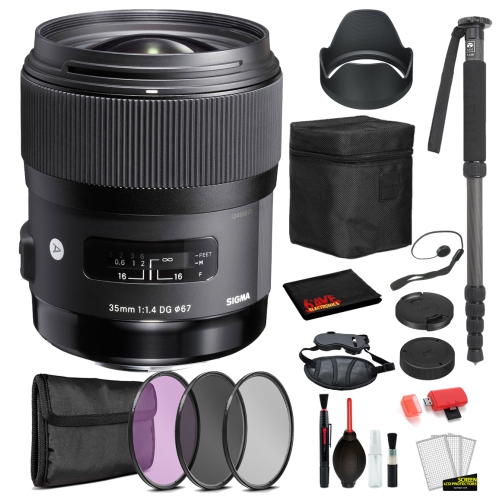 SIGMA  35MM F/1.4 Dg Hsm Art Lens for Nikon F With Bundle Includes: 3PC Filter Kit + 70? Monopod + More