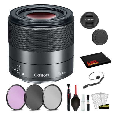 Canon EF-M 32mm f/1.4 STM Lens (2439C002) Lens with Bundle includes 3pc  Filter Kit + Deluxe Cleaning Kit + More