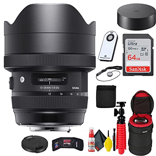 Sigma 12-24mm f/4 DG HSM Art Lens for Nikon F + 64GB SD Card Bundle