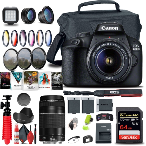 CANON  Eos 4000D / Rebel T100 Dslr Camera With 18-55MM Lens + Ef 75-300MM + Tripod Bundle
