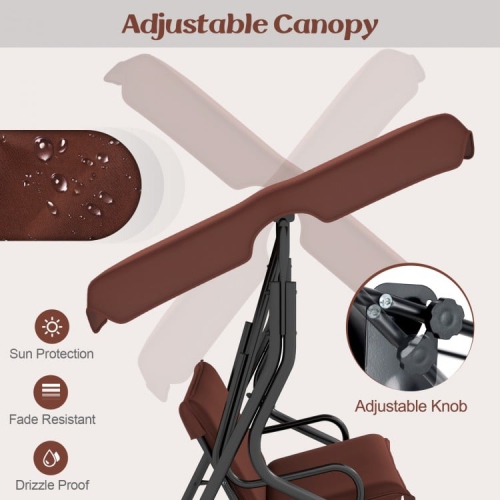 3 Seat Outdoor Patio Canopy Swing with Cushioned Steel Frame
