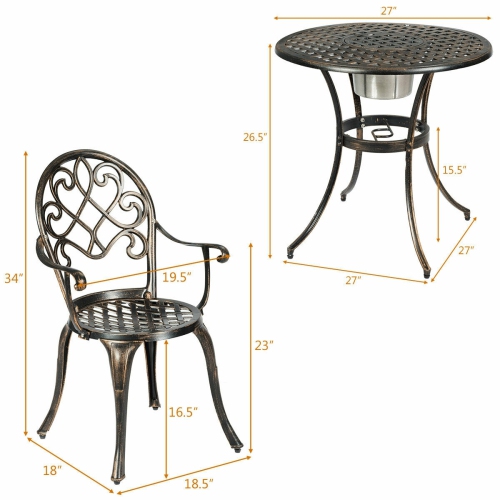 3 pcs Outdoor Set Patio Bistro with Attached Removable Ice Bucket