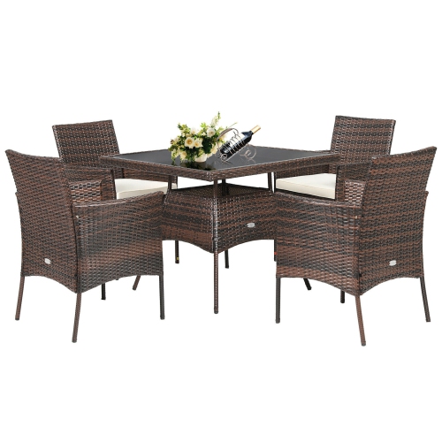 SLICKBLUE  Outdoor 5 Pieces Dining Table Set With 1 Table And 4 Single Sofas