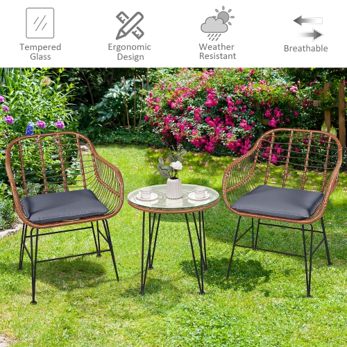 Ensemble patio de bistro de 3PCS pièces en rotin avec table basse et fauteuil à accoudoirs avec coussin de Costway