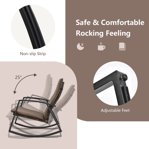 Costway 3PCS Patio Rattan Rocking Chair Table Furniture Set Yard Cushion Gray