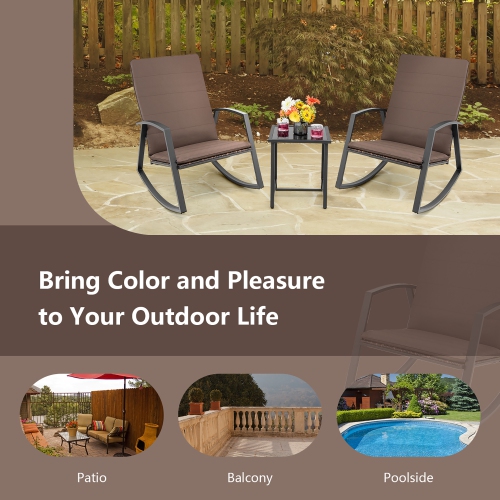 Costway 3PCS Patio Rattan Rocking Chair Table Furniture Set Yard Cushion Gray