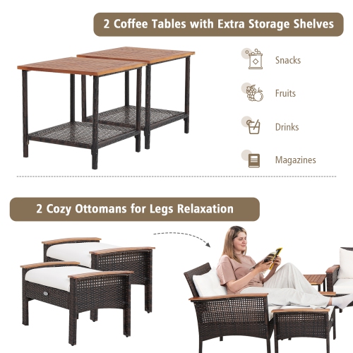 Costway 7PCS Patio Rattan Furniture Set Cushioned Loveseat Sofa Ottoman Table