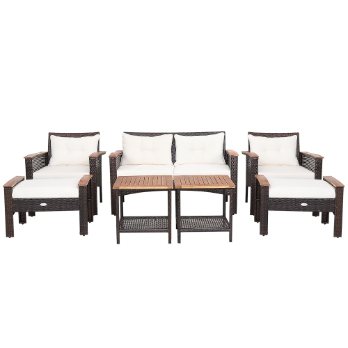 Costway 7PCS Patio Rattan Furniture Set Cushioned Loveseat Sofa Ottoman Table