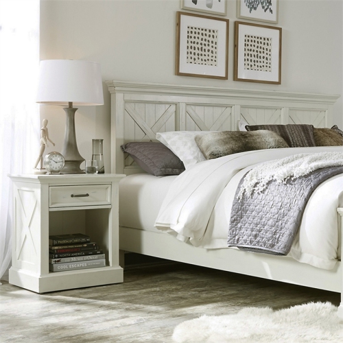 Homestyles Seaside Lodge Wood King Headboard and Nightstand in Off White