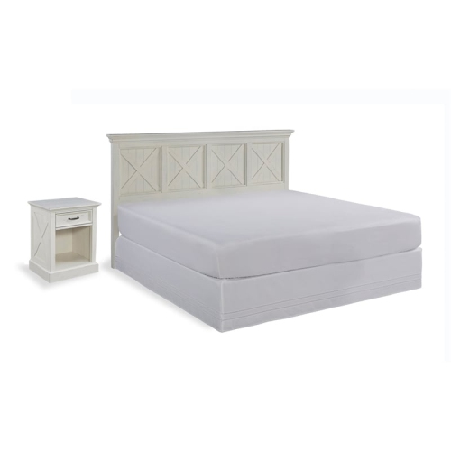 Homestyles Seaside Lodge Wood King Headboard and Nightstand in Off White