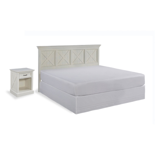 Homestyles Seaside Lodge Wood King Headboard and Nightstand in Off White