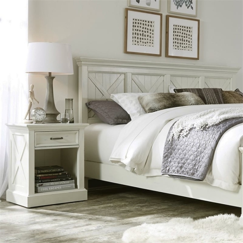 Homestyles Seaside Lodge Wood King Headboard and Nightstand in Off White