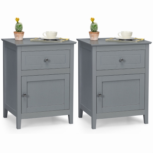 Costway 2PCS Nightstand with Drawer Accent Side End Table Storage Cabinet