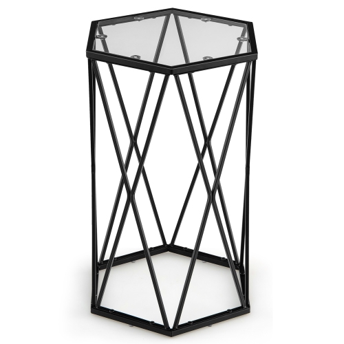 Costway Set of 2 End Table Tempered Glass Top Metal Frame Hexagonal Accent Side Table