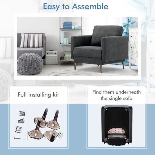 Costway Modern Upholstered Accent Chair Single Sofa Armchair Living Room Funiture