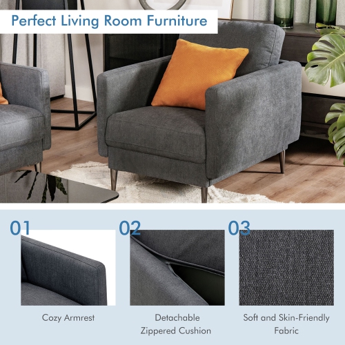 Costway Modern Upholstered Accent Chair Single Sofa Armchair Living Room Funiture