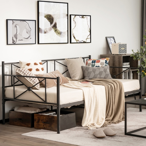 Costway Twin Metal Daybed Frame with Slats Classic Mattress Foundation Bed Sofa