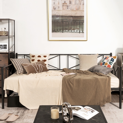 Costway Twin Metal Daybed Frame with Slats Classic Mattress Foundation Bed Sofa