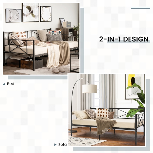 Costway Twin Metal Daybed Frame with Slats Classic Mattress Foundation Bed Sofa