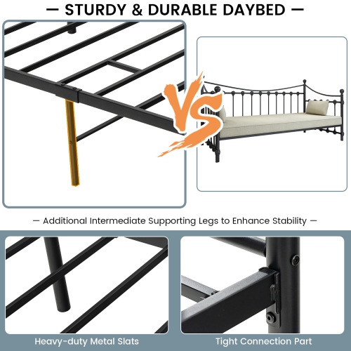 Costway Twin Metal Daybed Frame with Slats Classic Mattress Foundation Bed Sofa