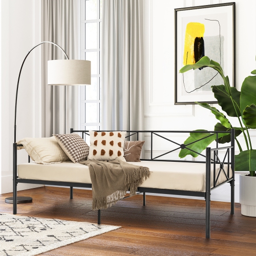 Costway Twin Metal Daybed Frame with Slats Classic Mattress Foundation Bed Sofa