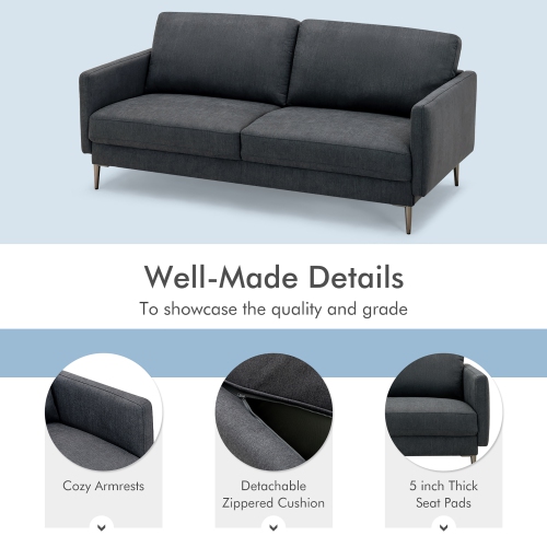 Costway 76.5" Fabric Sofa Couch Living Room Small Apartment Furniture w/ Metal Leg