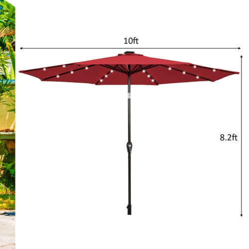 Parasol de patio extérieur de 10 pi avec lampes solaires LED brillantes