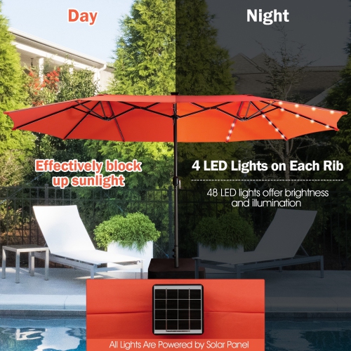 15 Feet Double-Sided Patio Umbrella with 48 LED Lights