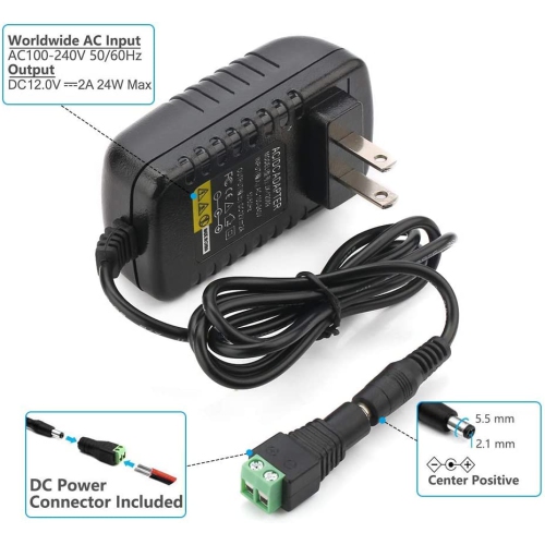 Dolaer AC Adapter, 12V/2A AC DC Switching Power Supply Adapter(Input 100-240V, Output 12V 2A) with DC Connector Gift ,