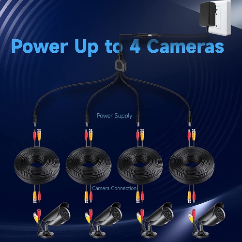 Dolaer Power Adapter AC 100-240V to DC 12V 2A & 4-Way Power Splitter Cable for CCTV Security Camera/DVR/NVR/LED Strip Lights, ETL/FCC/CE Certificated