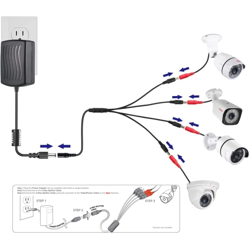 Dolaer AC to DC 12V 2A Power Supply Adapter with 4 Split Power Cable UL FCC ,