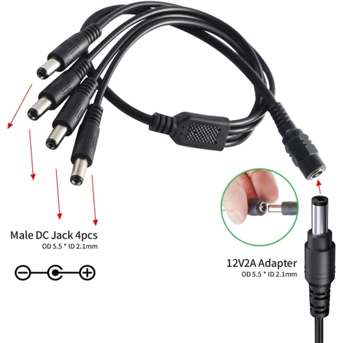 Dolaer AC to DC 12V 2A Power Supply Adapter with 4 Split Power Cable UL FCC ,