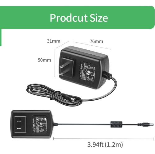 Dolaer AC to DC 12V 2A Power Supply Adapter with 4 Split Power Cable UL FCC ,