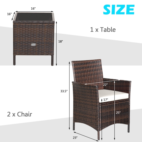 Topbuy 3 Pieces Patio Rattan Conversation Furniture Wicker Chairs with Coffee Table & Cushions Red/Blue