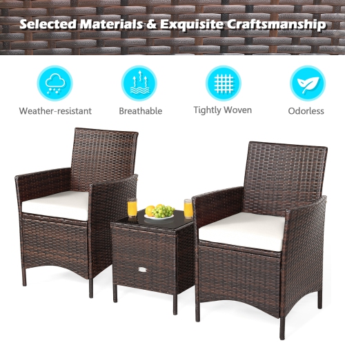 Topbuy 3 Pieces Patio Rattan Conversation Furniture Wicker Chairs with Coffee Table & Cushions Red/Blue