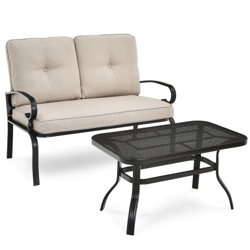 TOPBUY  Patiojoy 2PCs Patio Conversation Set Outdoor Loveseat W/coffee Table & Cushions