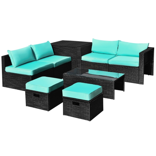 Patiojoy 8PCS Patio Conversation Set Sectional Sofa Set, AllWeather PE