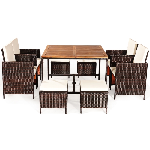 Topbuy 9-Piece Patio Dining Table Set Conversation Furniture Set with Cushioned Seat