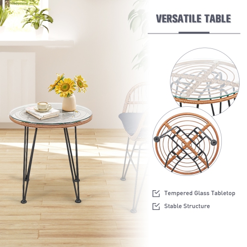 Topbuy 3 PCS Patio Rattan Furniture Set with Round Tempered Glass Top Table & 2 Rattan Armchairs White/Turquoise/Red