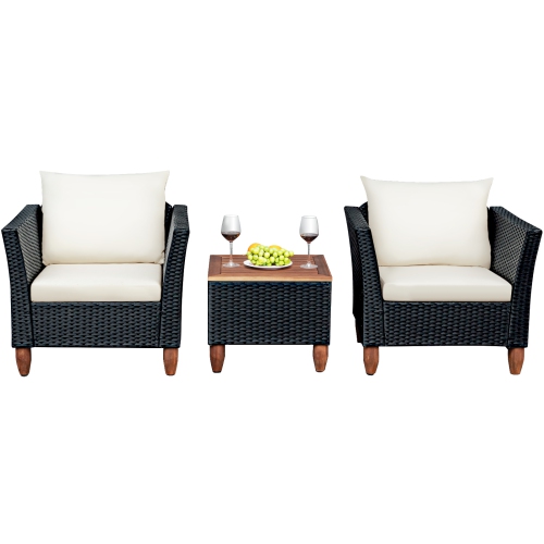 TOPBUY  3-Piece Wicker Patio Furniture Set Outdoor Conversation Set W/ Cushions & Coffee Table